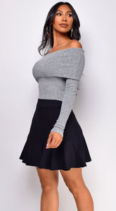 Agata Off Shoulder Sweater Top - Gray